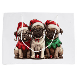 Christmas Pug Dogs Large Gift Bag
