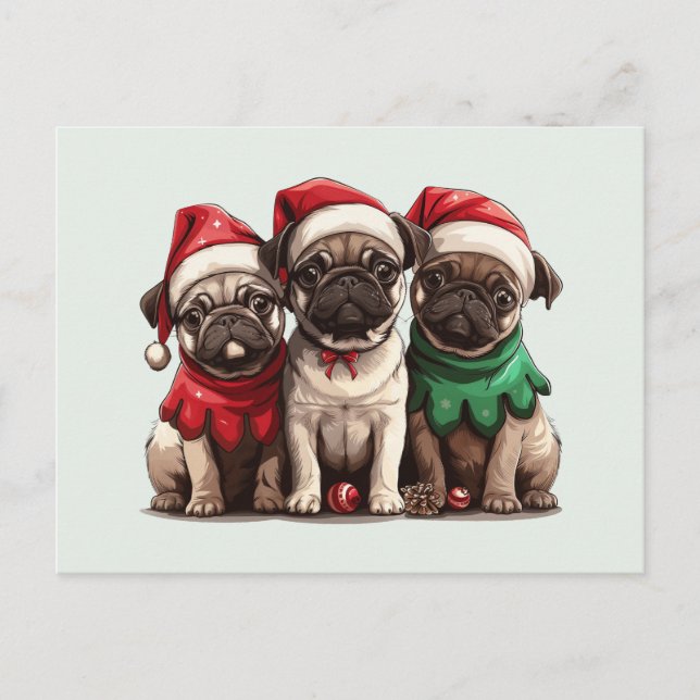 Christmas Pug Dogs Postcard (Front)