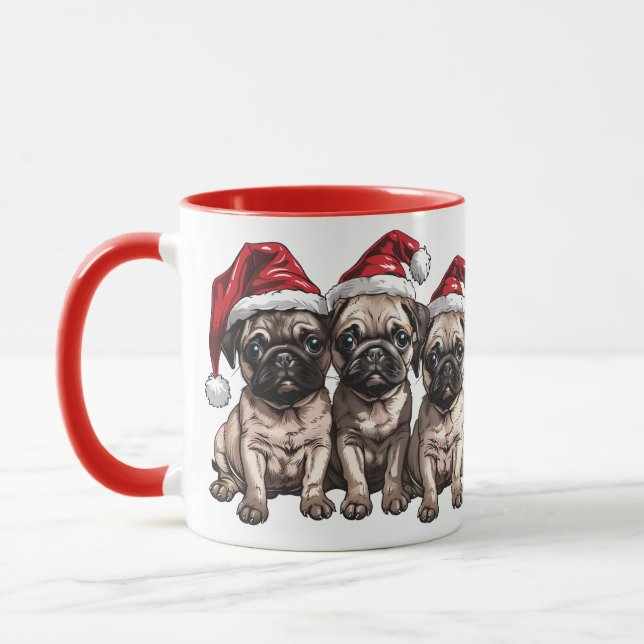Christmas Pug Dogs Santa Mug (Left)