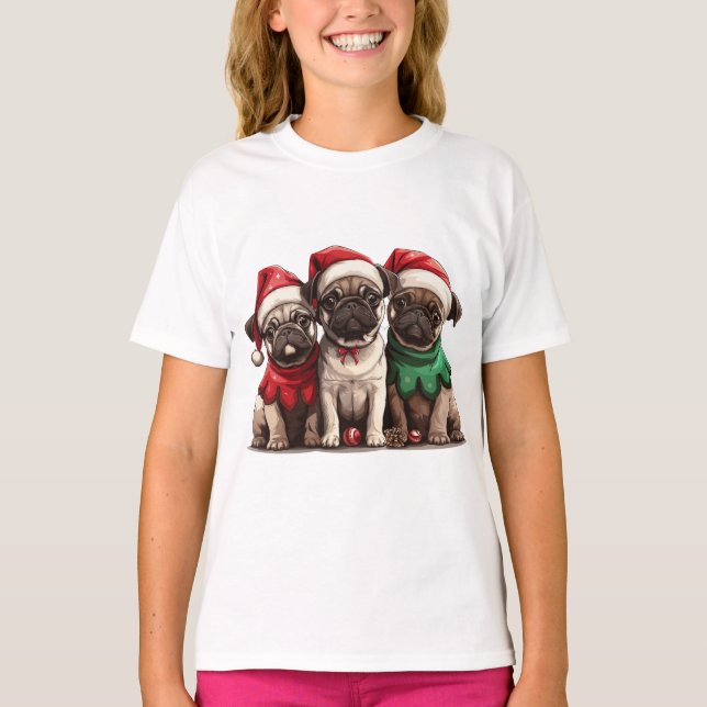 Christmas Pug Dogs T-Shirt (Front)