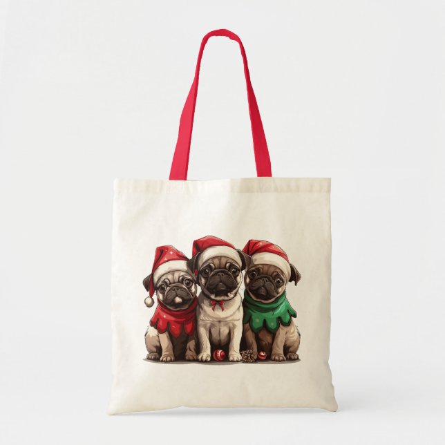 Christmas Pug Dogs Tote Bag (Front)