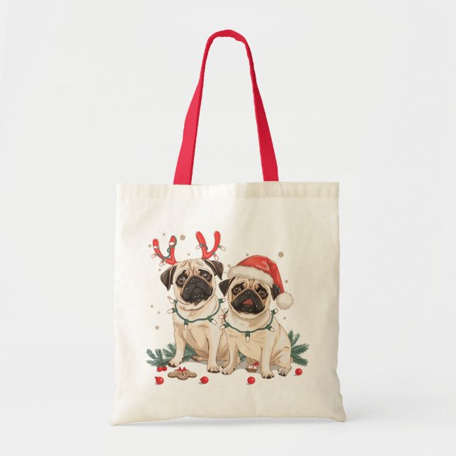 Christmas Pug Dogs Tote Bag (Front)