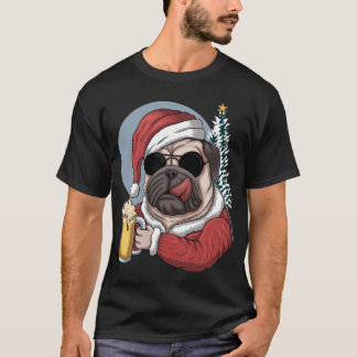 Christmas Pug Drinking Beer T-Shirt