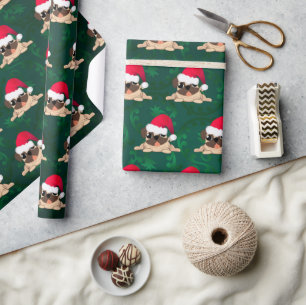 Christmas Pug Glossy Wrapping Paper, 30" x 6' Paper