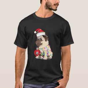 Christmas Pug Lights Santa Hat Decorations For Adu T-Shirt