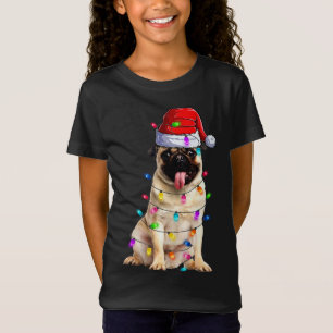 Christmas Pug lights Santa Hat Decorations T-Shirt