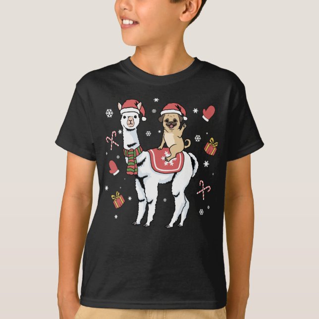 Christmas Pug Llama Dog Merry Christmas Alpaca T-Shirt (Front)