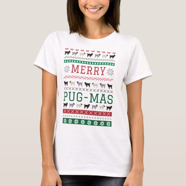 Christmas Pug-Mas Pugs Fun Cute Dogs X-Mas T-Shirt (Front)