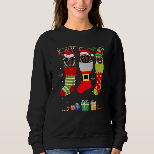 Christmas Pug Pajama Dog Socks Light Santa Elf Xma Sweatshirt (Front)