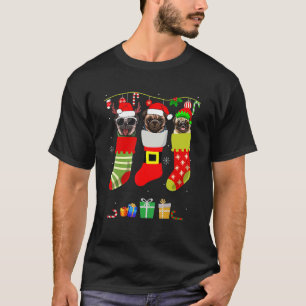 Christmas Pug Pajama Dog Socks Light Santa Elf Xma T-Shirt
