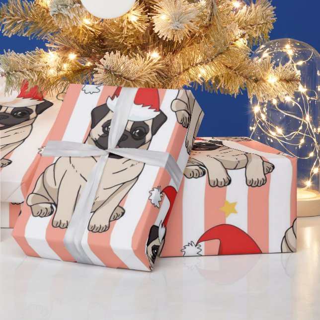 Christmas Pug Pattern Wrapping Paper (Holidays)