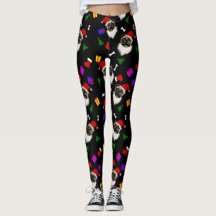 Christmas Pug Santa Hat Stockings and Gifts Leggings