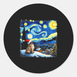 Christmas Pug Starry Night  Classic Round Sticker