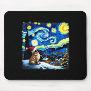 Christmas Pug Starry Night Mouse Pad