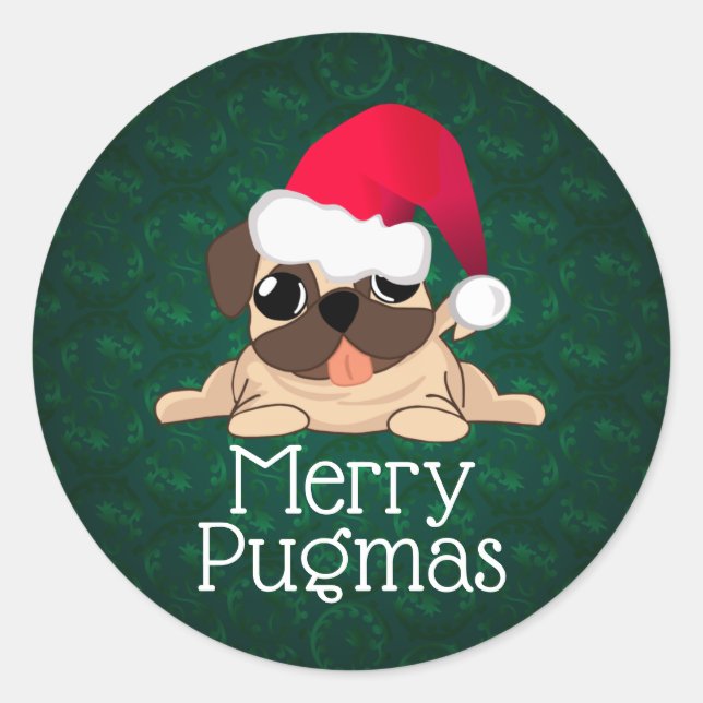 Christmas Pug Sticker, 3 inch (sheet of 6) Classic Round Sticker (Front)