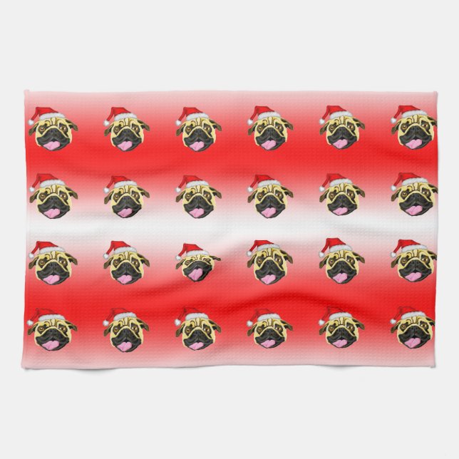 Christmas Pug Tea Towel (Horizontal)