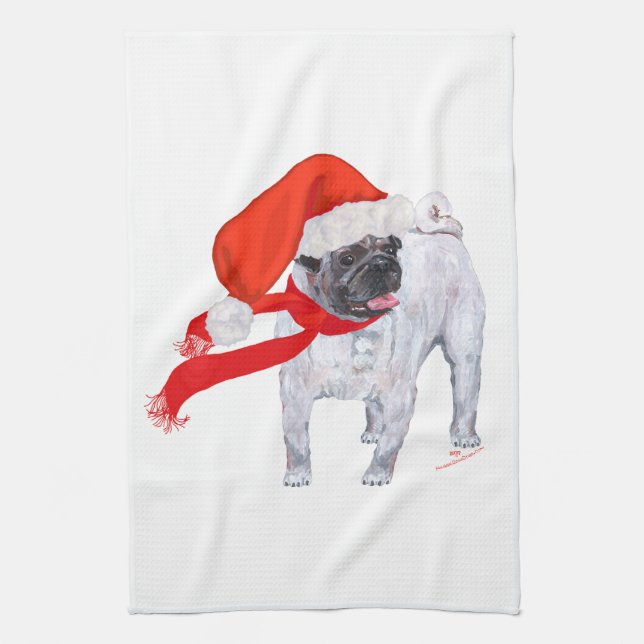 Christmas Pug Tea Towel (Vertical)