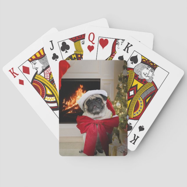 Christmas Pug Waiting for Santa Playing Cards (Back)
