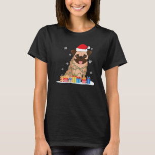 Christmas Pug With Christmas Tree Lights & Santa H T-Shirt