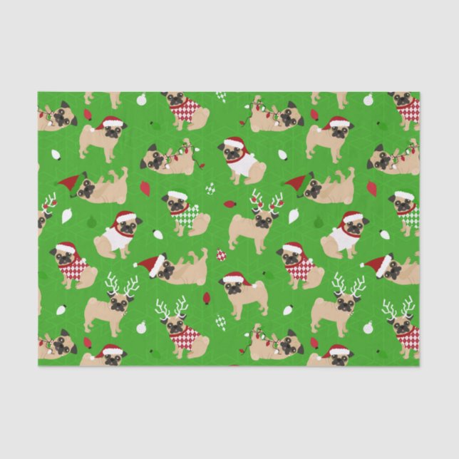 Christmas Pugs Green Tissue Paper (Front)