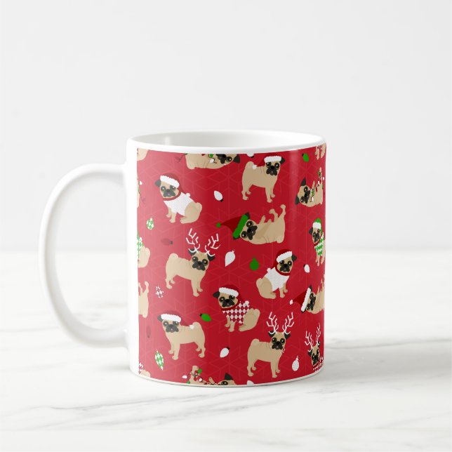 Christmas Pugs Red Coffee Mug (Left)