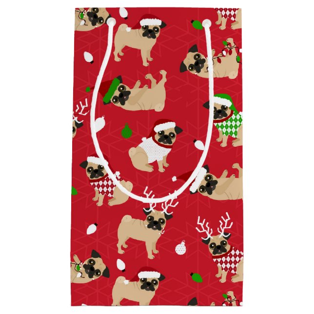 Christmas Pugs Red Small Gift Bag (Front)