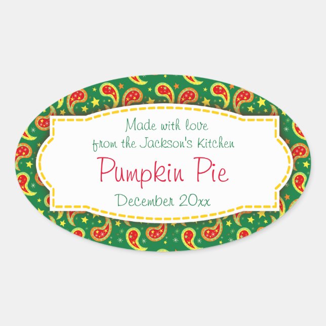 Christmas pumpkin pie paisley green label sticker (Front)