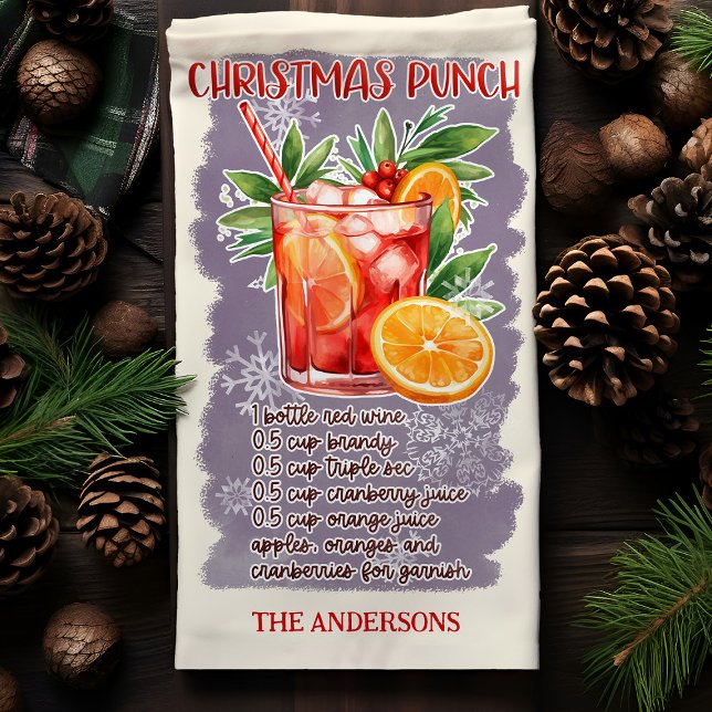 Christmas Punch Holiday Cocktail Recipe Custom Tea Towel (Creator Uploaded)