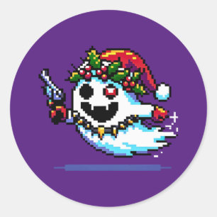 Christmas Punk Ghost - Edgy Pixel Art Classic Round Sticker