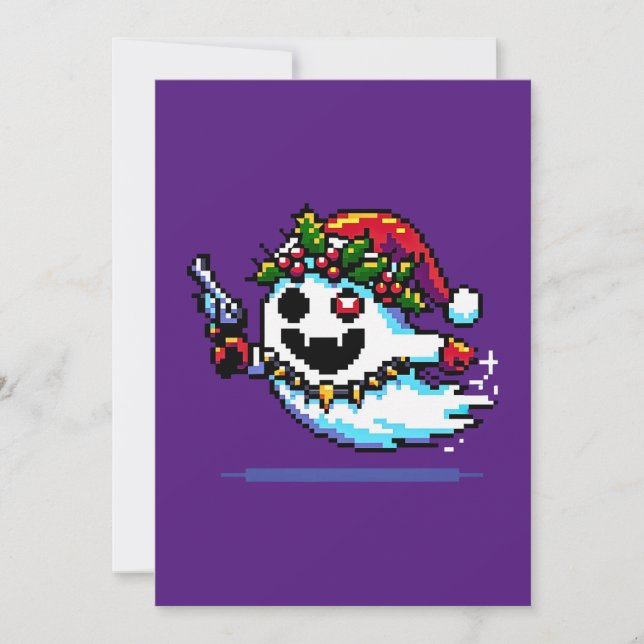 Christmas Punk Ghost - Edgy Pixel Art Holiday Card (Front)