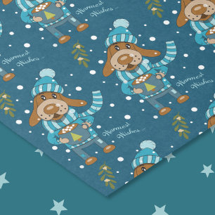 Christmas Pup Pattern Blue Tissue Paper