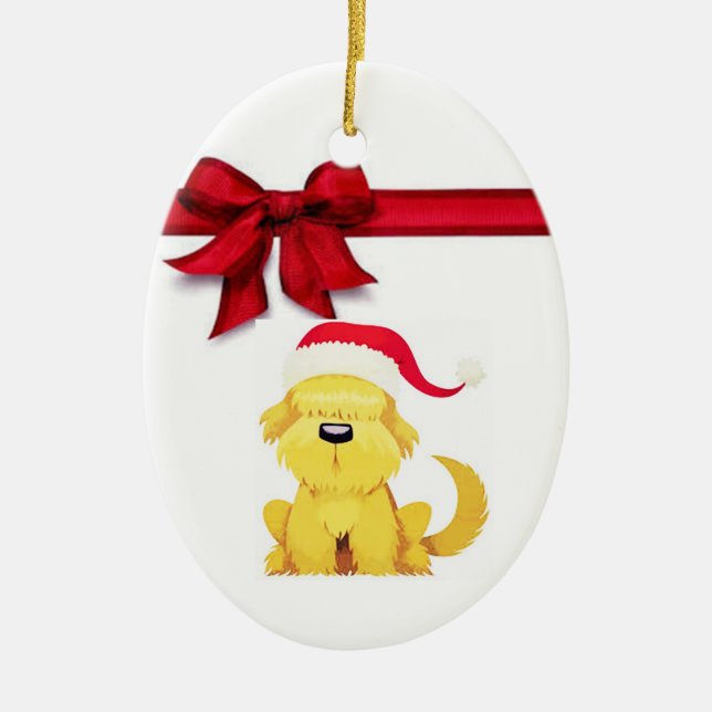 ***CHRISTMAS PUP W/ BRIGHT RED BOW*** CERAMIC TREE DECORATION (Front)