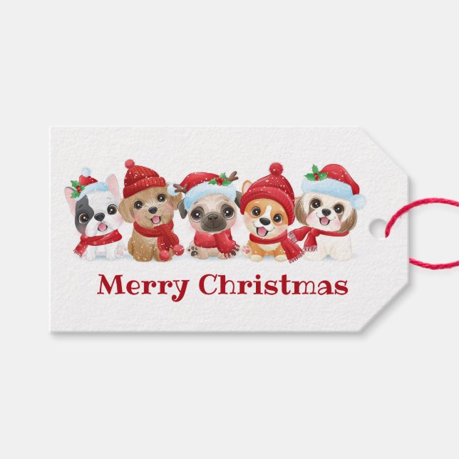 Christmas Puppies Gift Tags (Front (Horizontal))