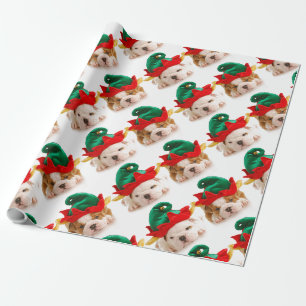 Christmas puppies in elf hats Wrapping Paper