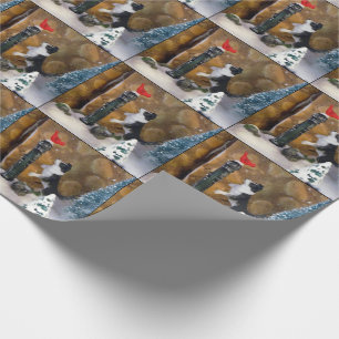 Christmas Puppy and Cardinal -  Village Wrapping Paper