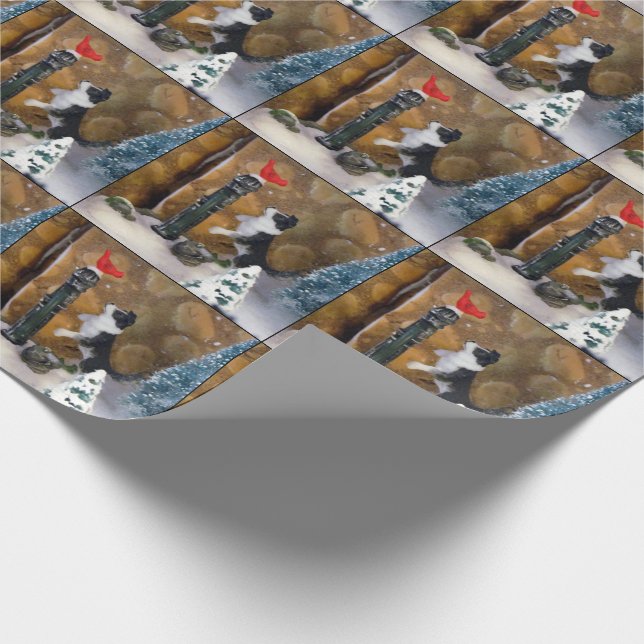 Christmas Puppy and Cardinal -  Village Wrapping Paper (Corner)