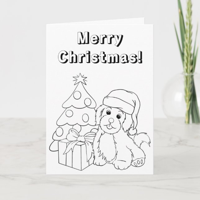 Christmas Puppy Colouring Card (Front)