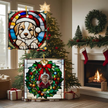 Christmas Puppy Faux Stained Glass