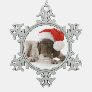 Christmas Puppy - German Shorthaired Pointer Snowflake Pewter Christmas Ornament