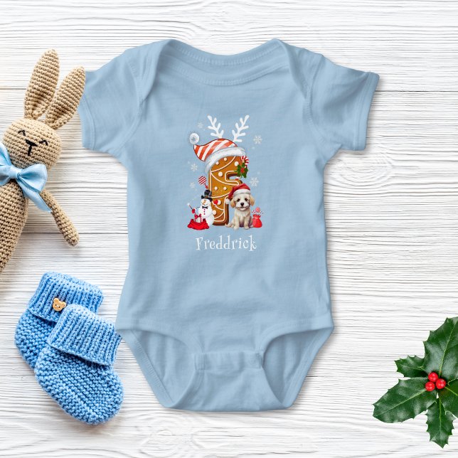 Christmas Puppy Gingerbread Name Letter F Boy  Baby Bodysuit (Creator Uploaded)