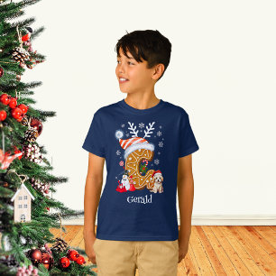  Christmas Puppy Gingerbread Name Letter G Boy  T-Shirt