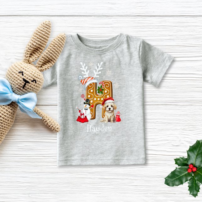 Christmas Puppy Gingerbread Name Letter H Boy Baby T-Shirt (Creator Uploaded)
