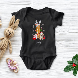 Christmas Puppy Gingerbread Name Letter I Boy Baby Bodysuit