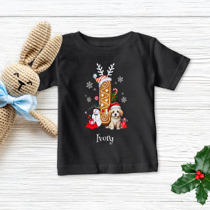 Christmas Puppy Gingerbread Name Letter I Boy  Baby T-Shirt