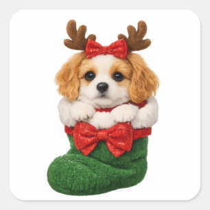Christmas Puppy in a stocking Square Sticker