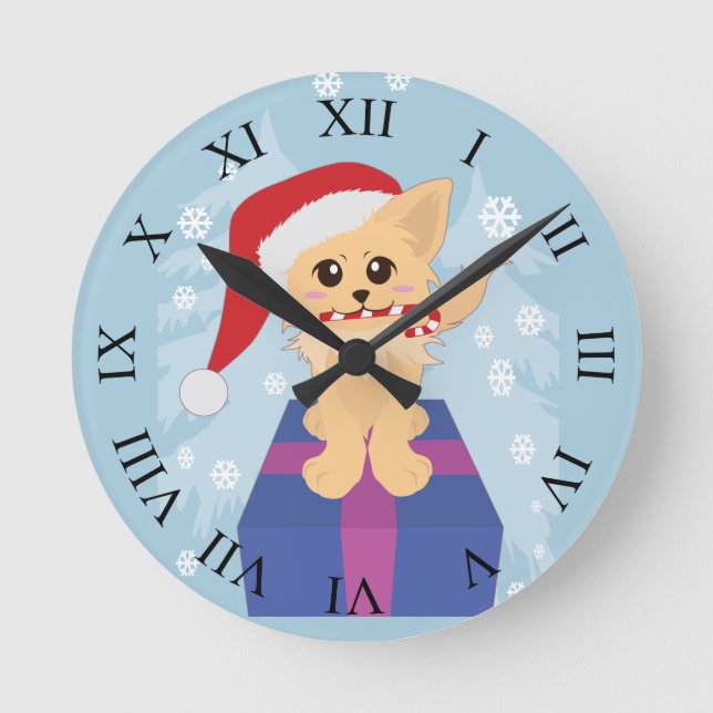 Christmas Puppy Round Clock (Front)