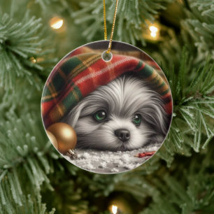 Christmas Puppy - Sad Eyes Ceramic Tree Decoration