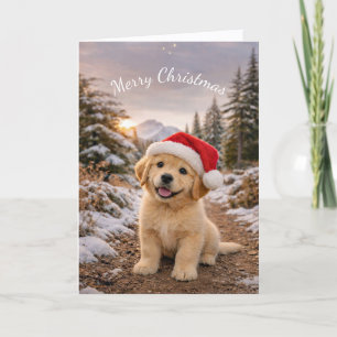 Christmas Puppy Santa Cap Trail Card