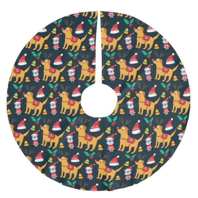 Christmas Pups Brushed Polyester Tree Skirt (Front)