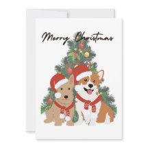 Christmas Pups - Corgi and Terrier - Holiday Card